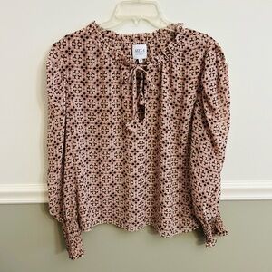MISA Los Angeles Siena Pink Floral Warm Winter Tile Long Sleeve Blouse Medium